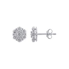 Make heads turn with these dazzling Yours and Mined 1 carat T.W. diamond cluster stud earrings.Click on this JEWELRY & WATCHES GUIDE to learn about fit, styles, materials and more! Diameter: 8.8 mm x 4.55 mm Backings: push-on screw-off Metal: 10k white gold Plating: rhodium Finish: polished Packaging: boxedDIAMOND DETAILS Total weight: 1 ct. Color grade: H-I Clarity: I2-I3 Shape: round Setting: prong Diamond equivalent carat (ct.) Total Weight (T.W.) represents the approximate total weight of di Diamond White Cluster Diamond Earrings With Halo Setting, Anniversary Brilliant Cut Cluster Diamond Earrings, Cluster Brilliant Cut Diamond Earrings For Anniversary, Anniversary Cluster Diamond Earrings With Brilliant Cut, Cluster White Gold Diamond Earrings For Anniversary, Diamond Cut Cluster Earrings For Anniversary, Anniversary Cluster Earrings With Prong Setting, Anniversary Diamond Cut Cluster Earrings, Cluster Diamond Earrings With Diamond Accents