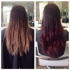 Ombre Hair Red And Brown, Wine Red Ombre Hair, Red To Blonde Ombre Hair Balayage, Brown To Burgundy Hair Ombre, Brown To Red Ombre Hair, Cherry Bombre, Brown To Blonde Ombre Hair, Brown To Red Ombre, Dark Ombre Hair