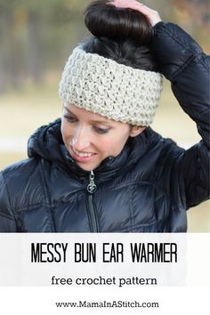 the messy bun ear warmer is free crochet pattern