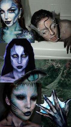 evil siren makeup Evil Siren, Sea Creature Costume, Siren Makeup, Mermaid Makeup Halloween, Evil Mermaids, Siren Costume, Sea Costume, Halloweenský Makeup, Mermaid Halloween Costumes