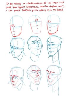 an image of how to draw heads with different angles and expressions on the front side