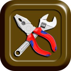 a pair of red and blue pliers sitting on top of a brown square button