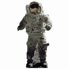 an astronaut is standing in the snow with his arms out and one hand on his hip