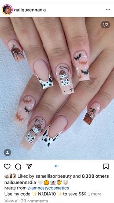 Country Acrylic Nails, Rodeo Nails, Cowboy Nails, Western Nails, Halloween Acrylic Nails, Western Halloween, Cute Halloween Nails, Simple Gel Nails