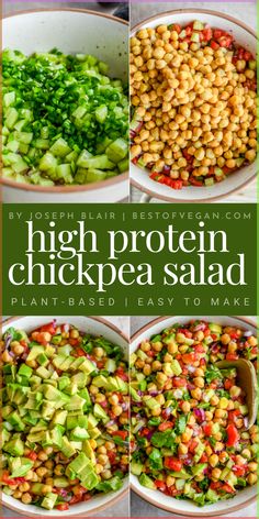 This healthy and protein rich chickpea recipe, inspired by the classic Ceviche dish, is a delicious plant-based meal that is easy to make and incredibly flavorful. This is NBA basketball coach Joseph Blair’s favorite high protein, gluten-free post-workout recipe. It’s ideal as a vegan lunch idea, an easy side dish, and more! Enjoy it on top of some tostadas or with crunchy tortilla chips. #VeganMealPrep #EasyRecipes #VeganProtein #HighProteinMeals #GlutenFreeVegan Chickpea Protein Shake, Non Dairy Salad Recipes, While Foods Plant Based Recipes, Dairy Free Chickpea Recipes, High Protein Diet Vegetarian, Super Easy Vegetarian Meals, Meat Free Protein Meals, High Lysine Recipes, Protein Dense Vegetarian Meals