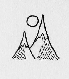 a black and white drawing of two mountains