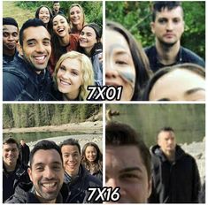 four different pictures show people smiling and taking selfies