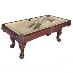 a pool table with cues and cues on the top, isolated against a white background