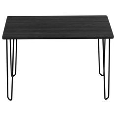 a black table with hairpin legs and a wooden top on an isolated white background