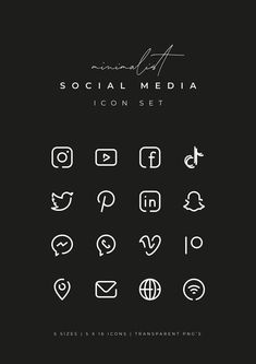 the social media iconset is shown on a black background with white lines and dots