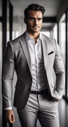 Classy Suits Men, Mens Lifestyle Fashion, Silver Suit, Mens Casual Suits, Dapper Mens Fashion