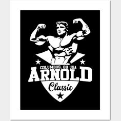 an art print with the name and image of a man flexing his muscles in front of