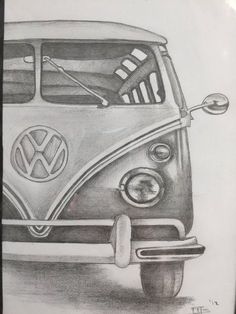 a pencil drawing of a vw bus