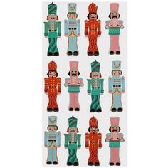 an assortment of nutcrackers stickers on a white background with blue and pink stripes