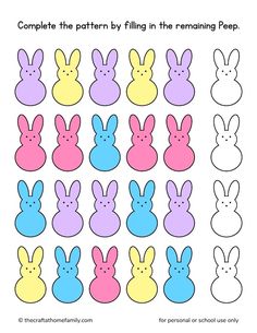 an easter themed counting game for kids with bunny and rabbit faces in pastel colors