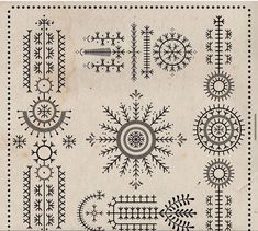 an old paper with different designs on it