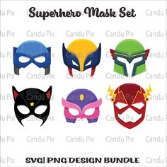 superhero mask set with different colors and masks on the front, in various styles to choose from