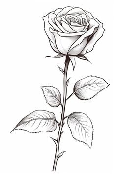 This intricately drawn rose embodies the delicate beauty of nature, showcasing every petal and leaf with precise artistry. Inspired by a love for botanical illustrations, the artist envisioned capturing the essence of a single bloom, reminding us of the transient yet breathtaking moments in life. Perfect for home décor or as a special gift for someone you cherish, this sketch elevates any space with its understated charm.   #RoseArt #Sketch #BotanicalIllustration #NatureInspired #ArtLovers #HomeDecor Pictures Of Roses, Draw A Rose, Drawn Rose, Rose Sketch, Rose Pictures, Roses Drawing, Botanical Illustrations, Outline Drawings, Learn How To Draw