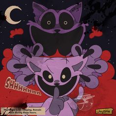 an image of two cartoon cats on a wall with moon and stars in the background