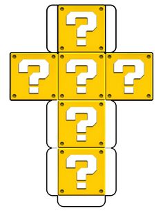 four yellow signs with question marks on them in the shape of a cross, and one is