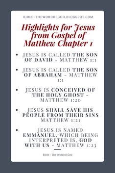 the bible's words are displayed in red and black on a white background with text that reads, highlights for jesus from god of mathea chapel