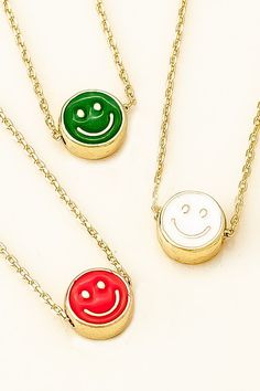 This Mini Smiley Face Necklace features a petite pendant with an adorable smiley face, attached to an adjustable chain (16" + 3" extender). Express your fun and playful personality with this cute accessory. Cute Adjustable Charm Necklace For Friendship, Cute Adjustable Charm Necklaces For Friendship, Adjustable Cute Charm Necklaces For Friendship, Cute Adjustable Nickel-free Necklace, Cute Adjustable Nickel-free Necklaces, Adjustable Fun Charm Necklaces For Gifts, Adjustable Fun Charm Necklaces As Gift, Adjustable Fun Style Charm Necklace Gift, Fun Adjustable Necklace For Everyday Wear