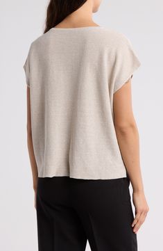 A slouchy silhouette adds a casual note to this sophisticated top knit from organic linen and cotton. 22 1/2" length Crewneck Cap sleeves 68% organic linen, 32% organic cotton Hand wash, dry flat Imported Slouchy Relaxed Crew Neck Tops, Slouchy Crew Neck Tops For Loungewear, Boxy Crew Neck Top For Layering, Organic Linens, Eileen Fisher, Cap Sleeve, Nordstrom Rack, Cap Sleeves, Organic Cotton