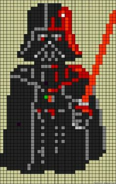 a pixellated image of darth vader from star wars with a red light