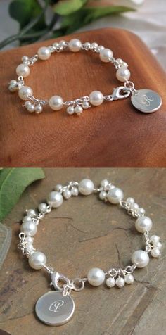 Personalized Romantic Pearl Bracelet imag Diy Schmuck, Bijoux Diy, Sea Glass Jewelry, Hand Made Jewelry, Pandora Jewelry, Jewelry Projects, Jewelry Tutorials, Bridesmaid Gift, Bling Bling