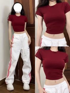 Red Korean Outfits, Casual Dance Outfits, Red Outfit Korean, Dance Style Outfits, Gymwear Outfits, Dance Outfits Practice, Mode Zara