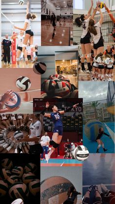 collage of volleyball players and their equipment in various pictures, including the ball being thrown to them