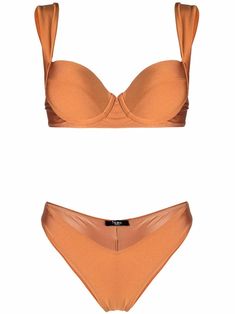 amber orange Top: high-shine finish underwire cup adjustable shoulder straps rear clasp fastening Bottoms: high waist elasticated waistband Be mindful to try on swimwear over your own garments. Bathing Suit Accessories, Edgy Glam, Orange Satin, Orange Beach, Orange Top, Airport Fashion, Swimwear Outfit, Beach Wears, Try On