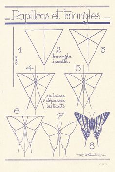 the instructions for how to make an origami butterfly with triangulars and triangles