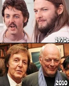 two pictures of the same man with different facial expressions, one is older than the other