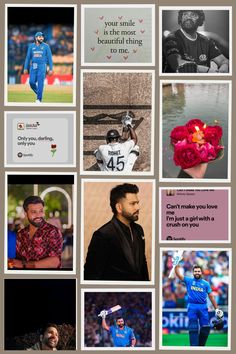 a collage of photos with some people and flowers on them, including one man in blue