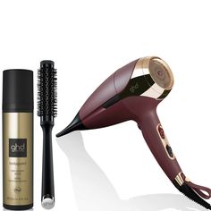 ghd Ceramic Radial Brush (.98 inches), ghd Helios Professional Hair Dryer – Plum, and ghd Heat Protect Spray (4 fl. oz) Ghd Helios, Professional Hair Dryer, Pca Skin, Skin Medica, Professional Hair, Starter Pack, Luxury Skincare, Beauty Sets, Professional Hairstyles