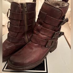 Just In Time For Autumn, These Amazing Beautifully Crafted Boots By Frye. Shearling Lined, Warm And So Comfy! Rich Brown Leather. I’ve Never Worn Them In The Snow Or Salt, I Did Wear Them Last Fall. They’re Very Warm. I Am A True Size 6 1/2, These Are A Size 7. Because Of The Fur Lining They Fit Perfectly. They Are In Excellent Condition, Look Brand New. Rugged Moto Boots With Leather Footbed For Winter, Rugged Winter Moto Boots With Buckle Closure, Rugged Moto Boots With Buckle For Winter, Rugged Moto Boots With Buckle Closure For Winter, Rugged Moto Boots With Leather Lining For Winter, Rugged Buckle Closure Moto Boots For Winter, Frye Shoes, Moto Boots, Just In Time