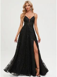 Black Formal Gown, Black Lace Prom Dress, Homecoming Dresses Sparkly, Dresses With Beading, Lace Prom Dresses, Glittery Dress, Black Sparkly Dress, Emerald Bridesmaid Dresses, Prom Dress Plus Size