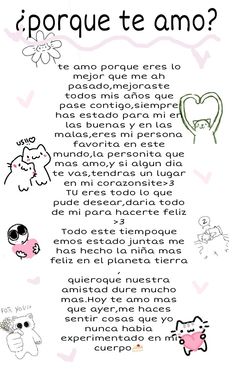 a poem written in spanish with pictures of cats and dogs on it, including the words'porque te amo? '