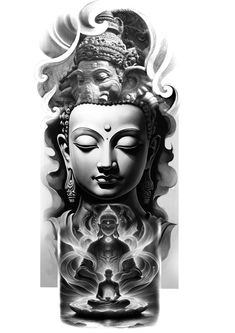 the buddha statue is painted in black and white