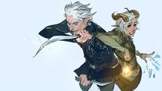 two characters from the video game overwatch, one with white hair and another with gray hair