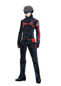 an anime character in black and red clothes