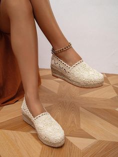 Women Hollow Out Espadrille Wedge Court Shoes, Fabric Vacation Wedge Shoes | SHEIN USA Women Wedges, Womens Wedges, Womens Shoes Wedges