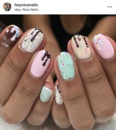 Ice Cream Nails, Cute Summer Nail Designs, Fun Summer Nails, Nails Yellow, Colorful Nail, Flavor Ice, Easy Nails, Cream Nails, Cute Summer Nails