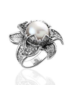 Pearl Cocktail Ring, The Ring Face, Lotus Flower Design, Statement Ring Silver, Sterling Silver Filigree, Silver Filigree, Cocktail Ring, Pearl Ring, Lotus Flower