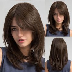 Dark Brown Wig, Haircut Medium, Affordable Wigs, Wig With Bangs, Brown Wig, Headband Wigs, Brown To Blonde, Long Straight Hair, Wigs For Women