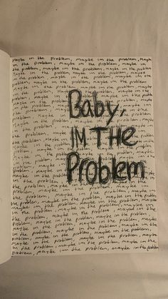 an open book with the words baby in the problem written on it and black ink