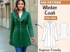 Unlock your sewing potential with our winter coat sewing pattern. Designed for comfort and style, long jacket pattern caters to sizes XS-XXL, making it the ideal project for any skill level, from beginners to advanced sewists. ✅ 7 Sizes : XS, S, M, L, XL, 2XL, 3XL ✅ Print format: A4, US Letter, A0 ✅ Seam Allowance: Included ✅ Skill Levels: Beginner and all skill levels ✅ Instructions: Included easy step by step guide with illustrations ✅ You will get 4 Files: 1: A4 Pattern PDF 2: A0 Pattern PDF 3: UsLetter Pattern PDF 4: Sewing Instructions PDF 💙 features: 🔵 all our patterns Layered, Print only size needed and avoid messy lines! 🔵 Our pdf sewing pattern Suitable for all skill levels 🔵 Includes step by step Guide with detailed illustrations 🔵 Instant Download, get your sewing patterns Pea Coat Pattern, Winter Coat Pattern, Coat Pattern Sewing, Long Overcoat, Coat For Women, Coat Patterns, Oversized Coat, Jacket Pattern, Fall Jackets