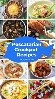 many different types of crockpots with the words, pescatarian crockpot recipes