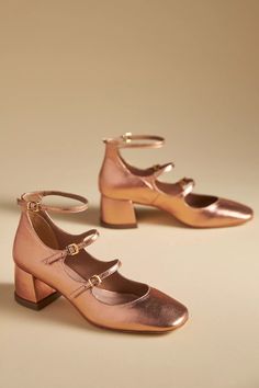 Vicenza Triple-Strap Mary Jane Heels | Anthropologie Plastic Heels, Mary Jane Heels, Shoe Fits, City Hall, Mary Janes, Rubber Sole, Anthropologie, Leather Upper, Buckle